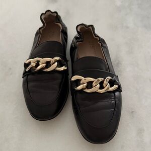 Chic Black Loafers with Gold Chain Accent